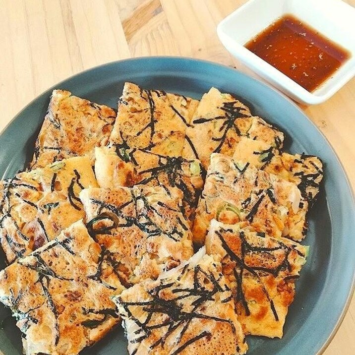 米粉で作る 納豆とキムチのチヂミ